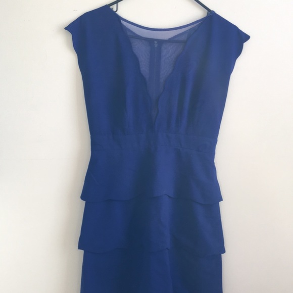 No Brand Bright Blue Deep V Sheer Dress - Picture 1 of 10
